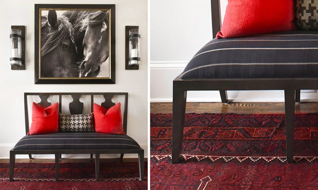 contemporary-style-red-black-sitting-area-upholstered-bench
