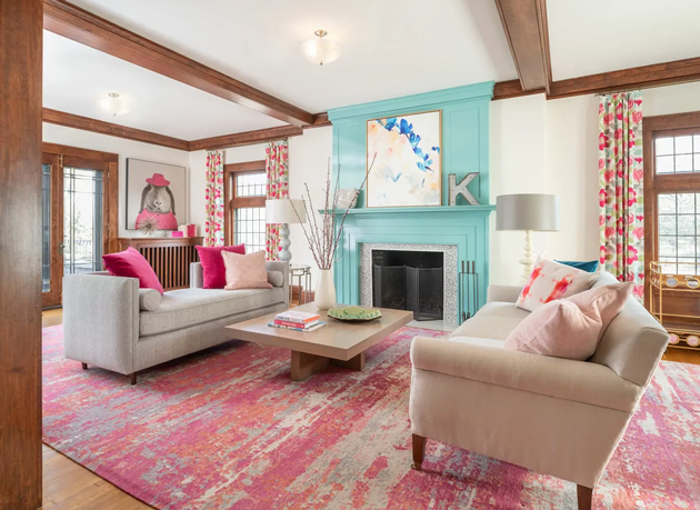 Pink Turquoise Luxury Living Room Design Minneapolis